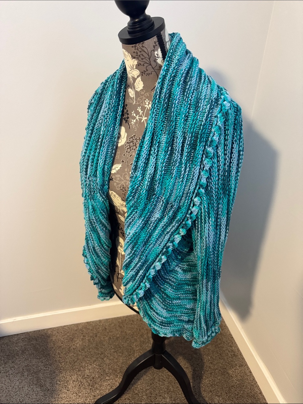 Handknit Teal & Aqua Circle Sweater